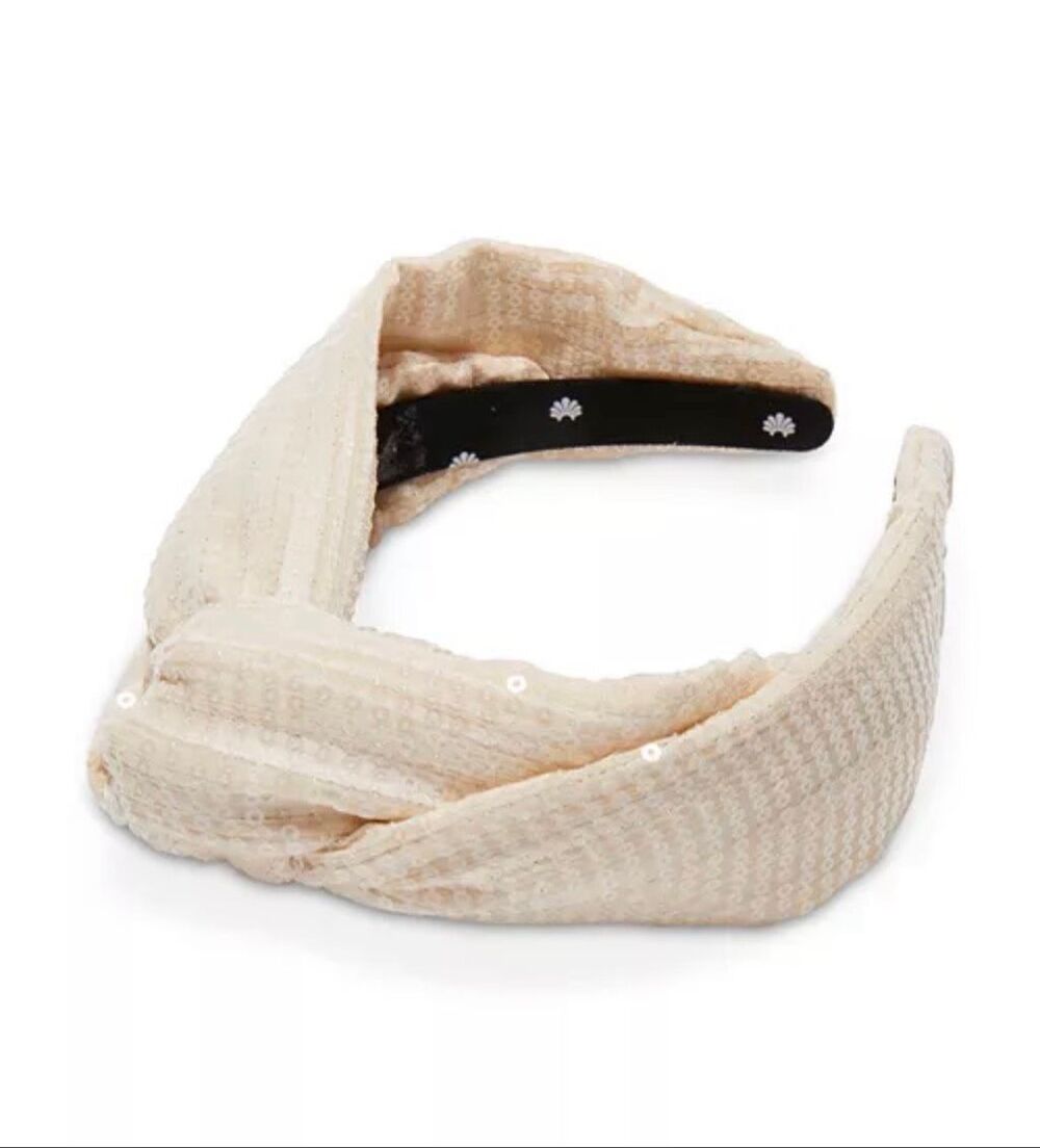 Lele Sadoughi Marlene Vanilla Creme Sequin Knotted Luxury Headband OS